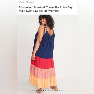 Sleeveless Tasseled Color-Block All-Day Maxi Swing Dress for Women multicolored